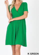 Load image into Gallery viewer, Short Sleeve V neck dress with side pockets
